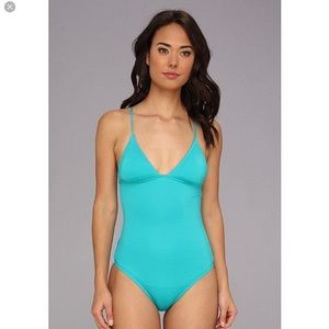 Volcom simply solid TEAL swimsuit. NWT reversible